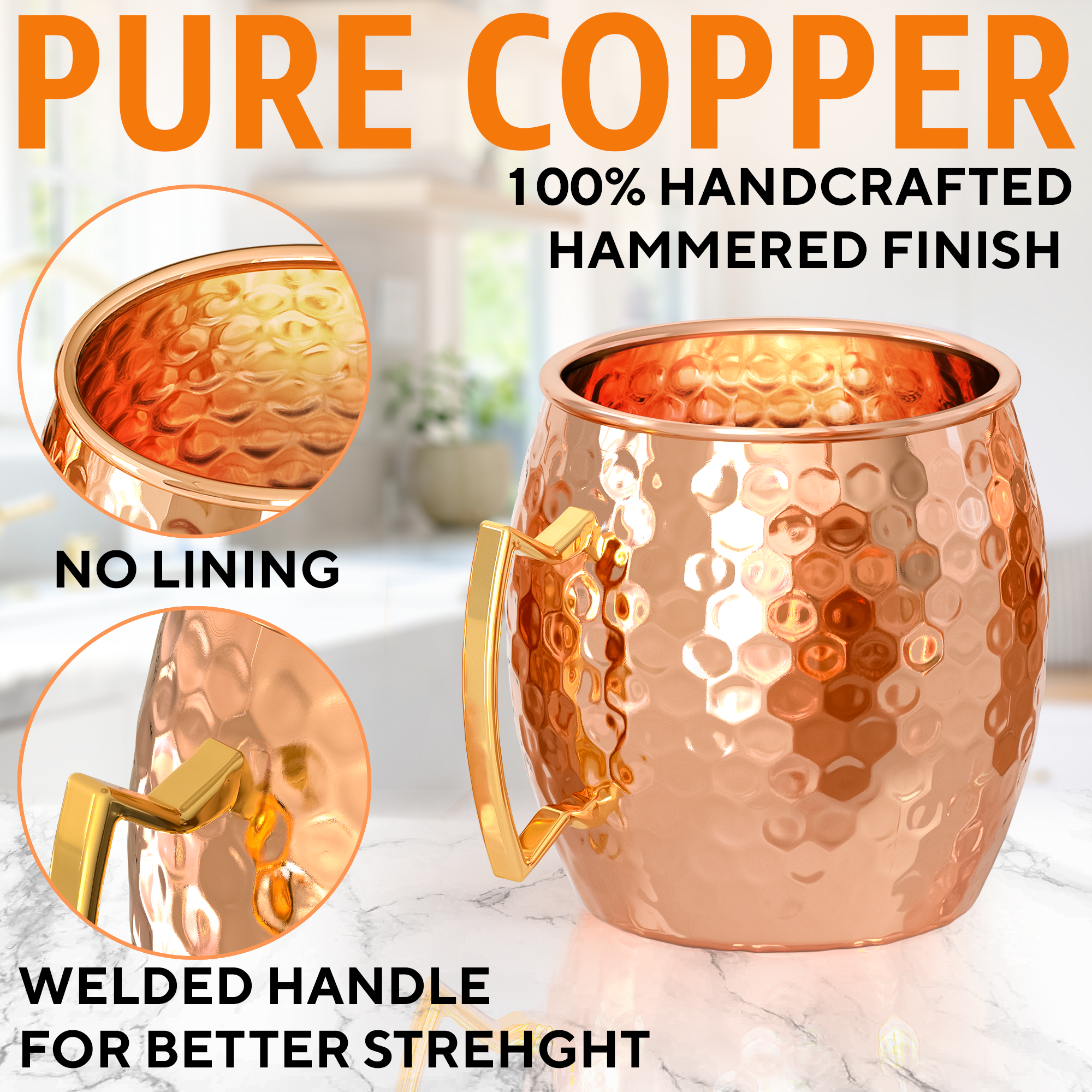 Moscow Mule Copper Mugs - Set of 2 - 100% HANDCRAFTED - Food Safe Pure Solid Copper Mugs - 16 oz Gift Set with BONUS - Highest Quality Cocktail Copper
